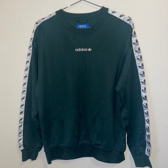 Adidas Originals Crewneck Sweatshirt – Black with Trefoil Logo Stripes – Size M - Picture 1 of 6